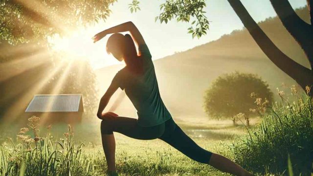 Eine Person übt Yoga in der Natur - Übungen für die Gelenke - sanftes Yoga - Bambus-Yoga