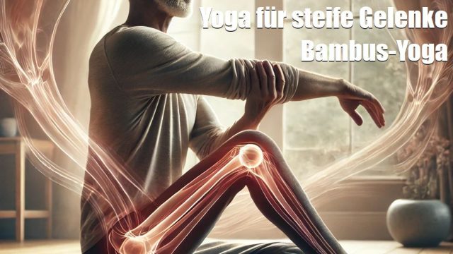 Ein älterer Mann sitzt auf seiner Yoga-Matte und macht Gelenk-Übungen aus dem Yog a- Yoga für steife Gelenke kann Gelenke mobilisieren